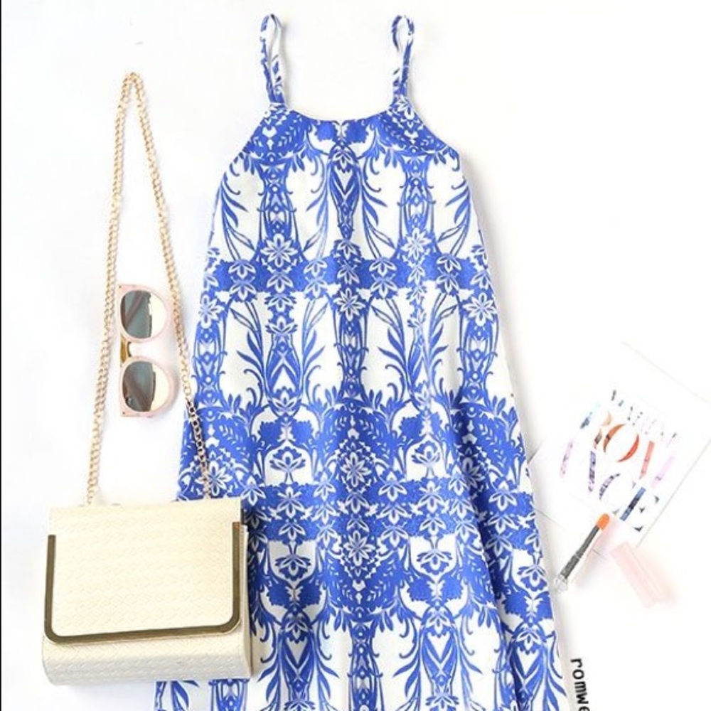 WHITE AND BLUE PRINT DRESS